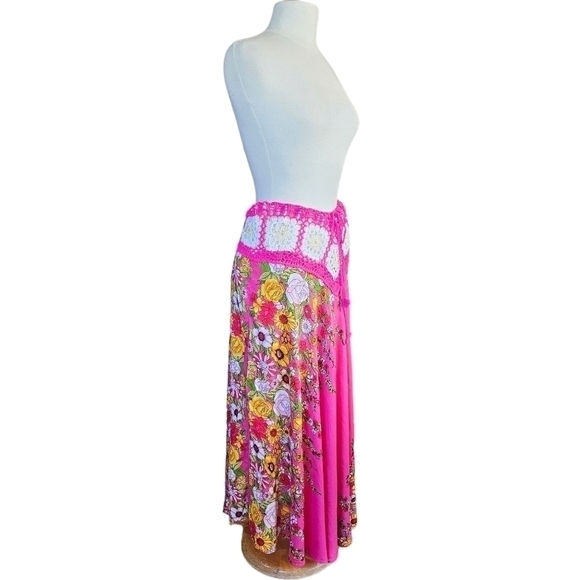 CONVERTIBLE Crochet Top Pink Floral Midi Dress Maxi Skirt Size M - Picture 8 of 16